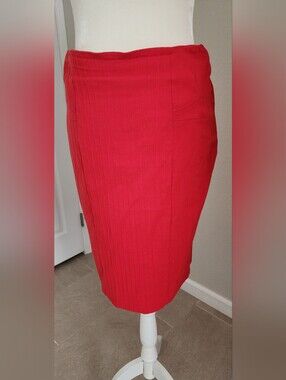 Avenue Bright Red Ribbed Pencil Skirt